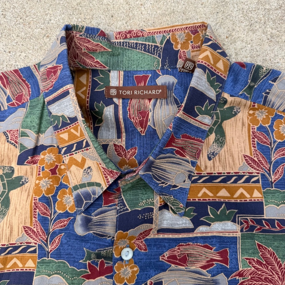 Tori Richard | Hawaiian Shirt Vintage Vibe Sea Turtle Fish Multicolor Mens 2XL - Picture 13 of 13